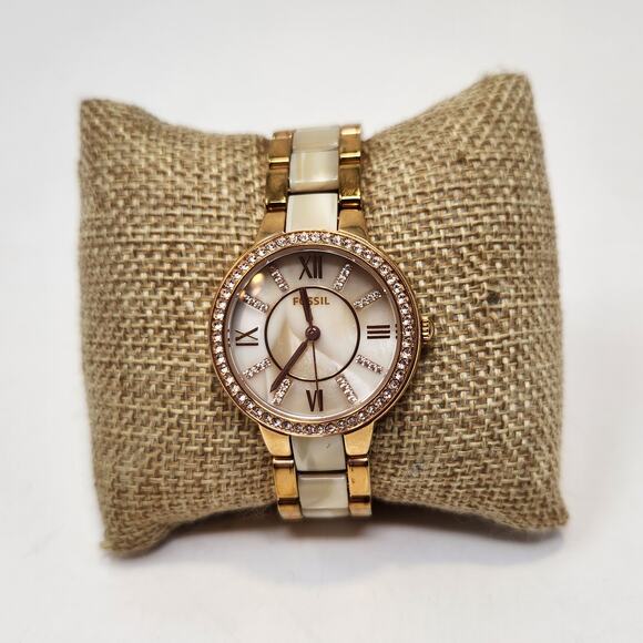 Fossil ES3716 Virginia Rose Gold Tone Cream Acetate Womens Watch 30mm Classic - Picture 1 of 9